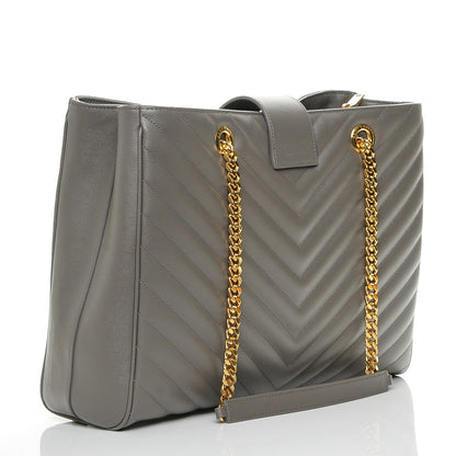 Saint Laurent Grain De Poudre Matelasse Chevron Monogram Shopping Bag Fog 3 of 7