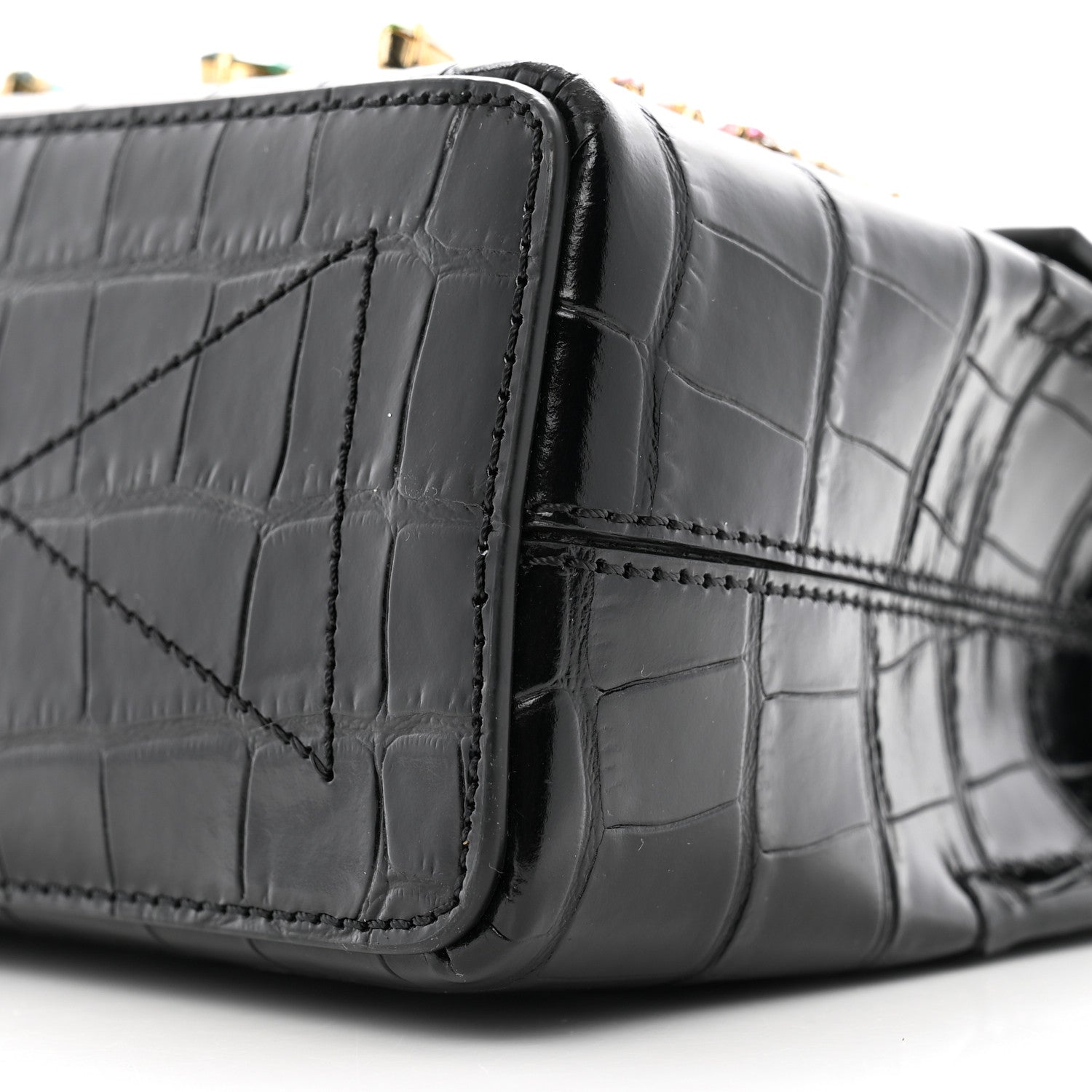 Mulberry Calfskin Crocodile Embossed Embellished Micro Seaton Black Multicolor 10 of 11