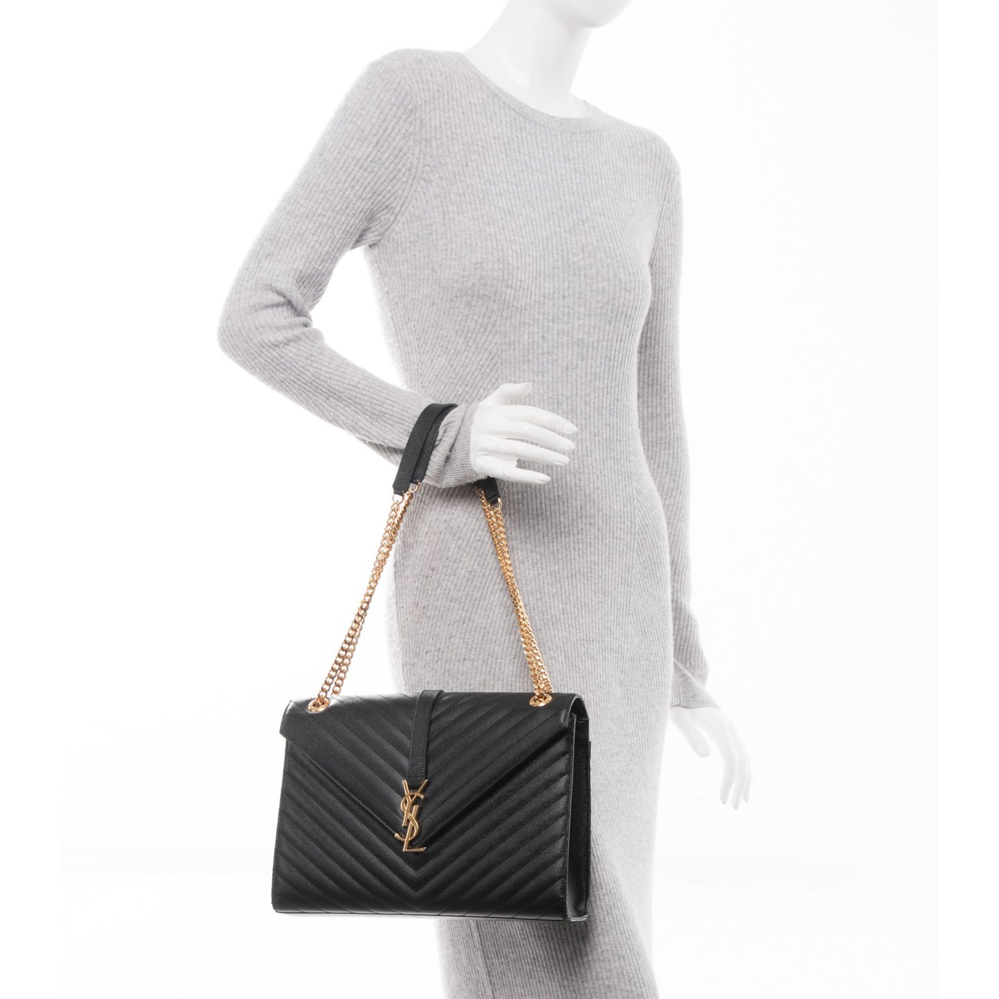 Grain De Poudre Matelasse Chevron Large Monogram Satchel Black