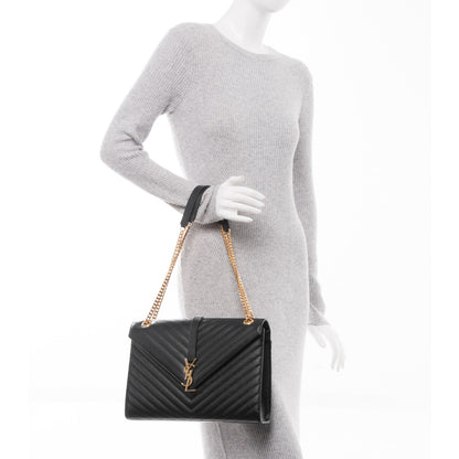 Saint Laurent Grain De Poudre Matelasse Chevron Large Monogram Satchel Black 2 of 7