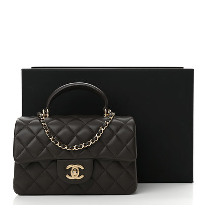 Chanel Lambskin Quilted Mini Top Handle Rectangular Flap Dark Brown 12 of 12