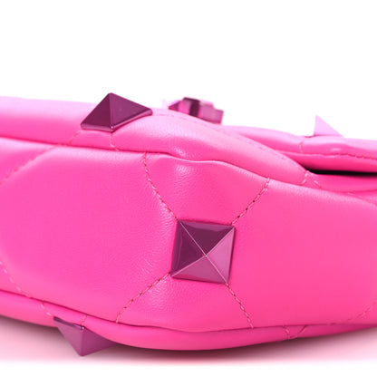 Valentino Garavani Nappa Lacquer Monochrome Small Roman Stud Shoulder Bag Pink PP 8 of 12