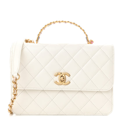Chanel Shiny Calfskin Quilted Small Chain Top Handle Flap White 1 of 11