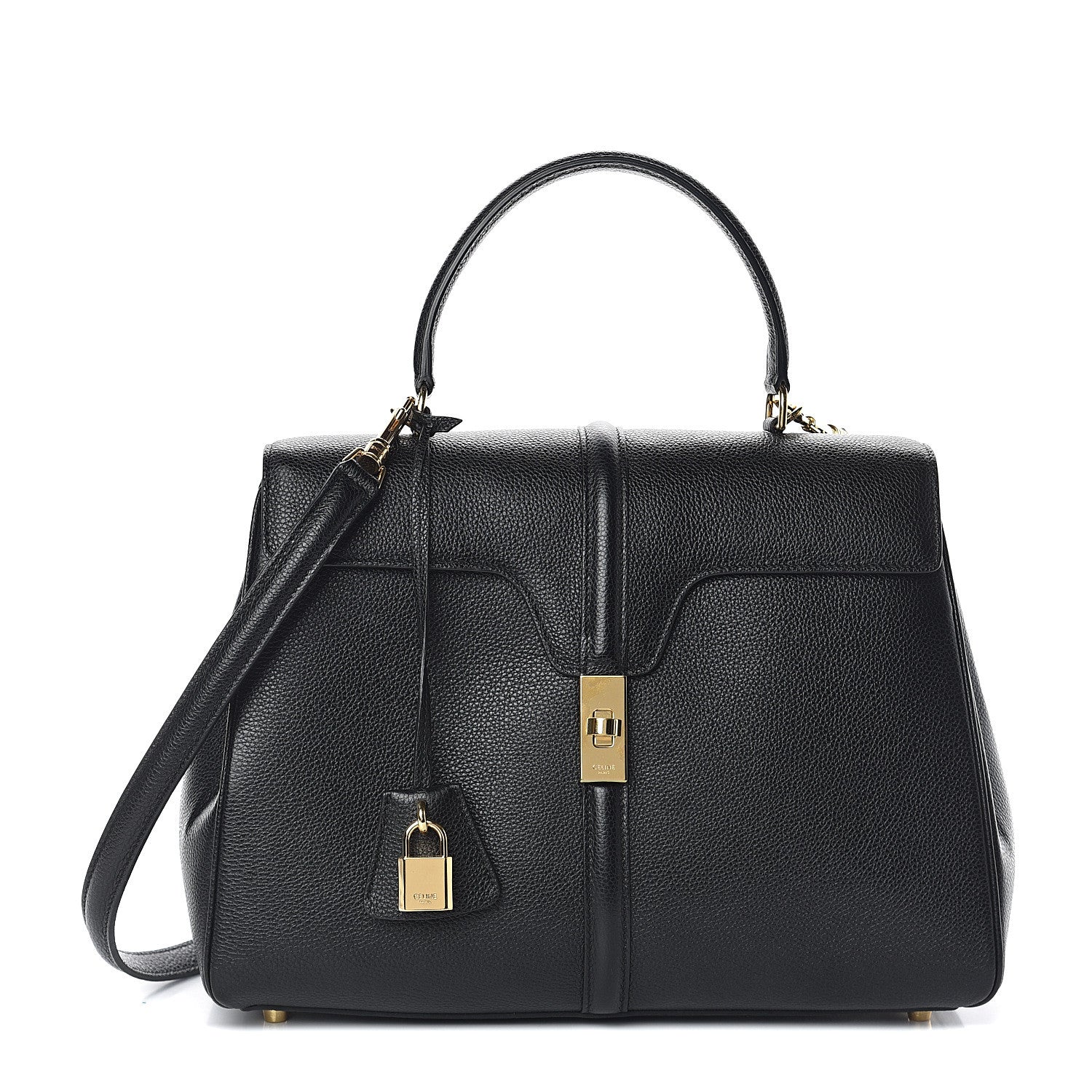 Celine Grained Calfskin Classique 16 Top Handle Bag Black 1 of 8