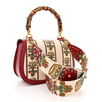 Gucci Canvas Calfskin 100 Centennial Music Medium Bamboo 1947 Top Handle Bag Multicolor 4 of 10