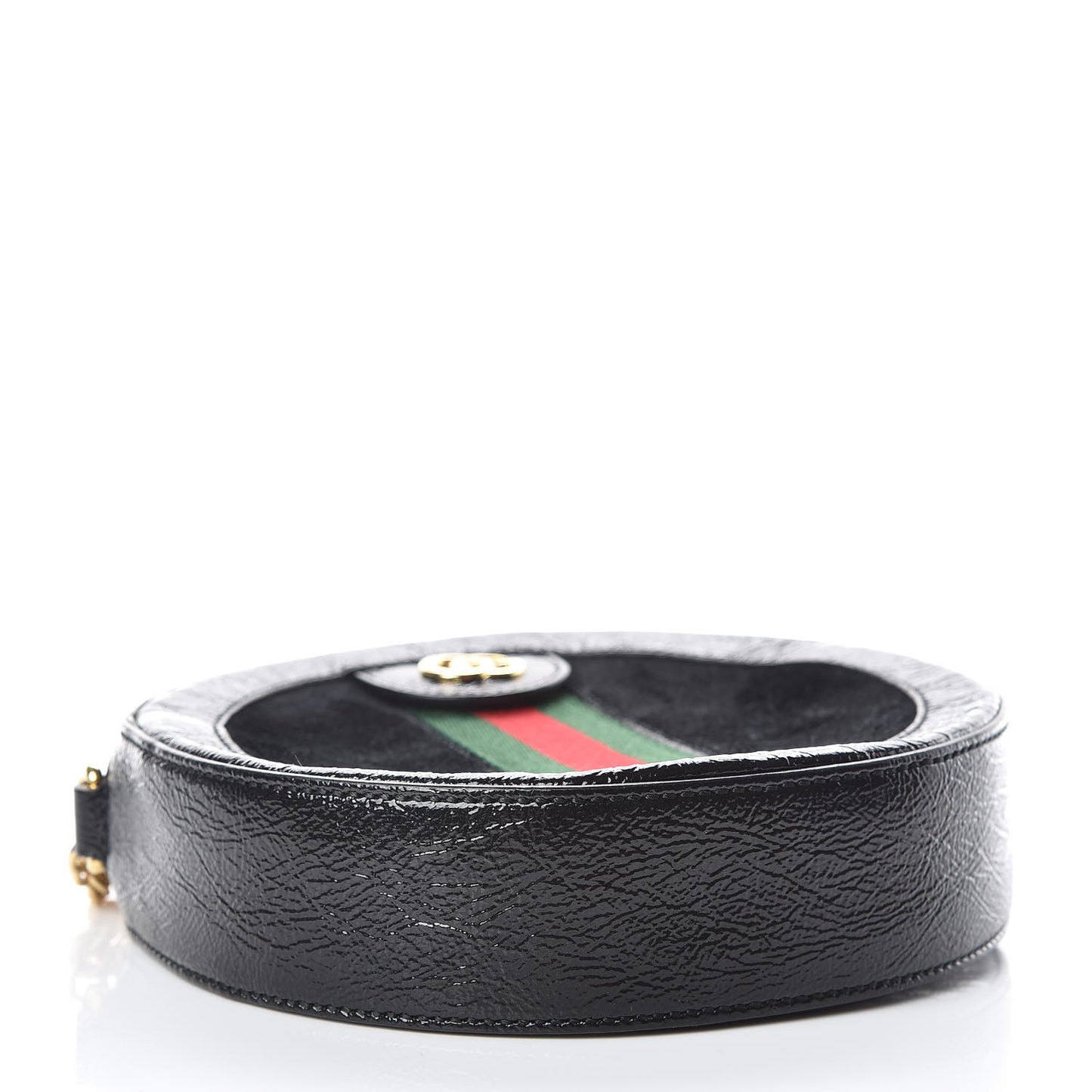 Suede Patent Web Mini Ophidia Round Shoulder Bag Black