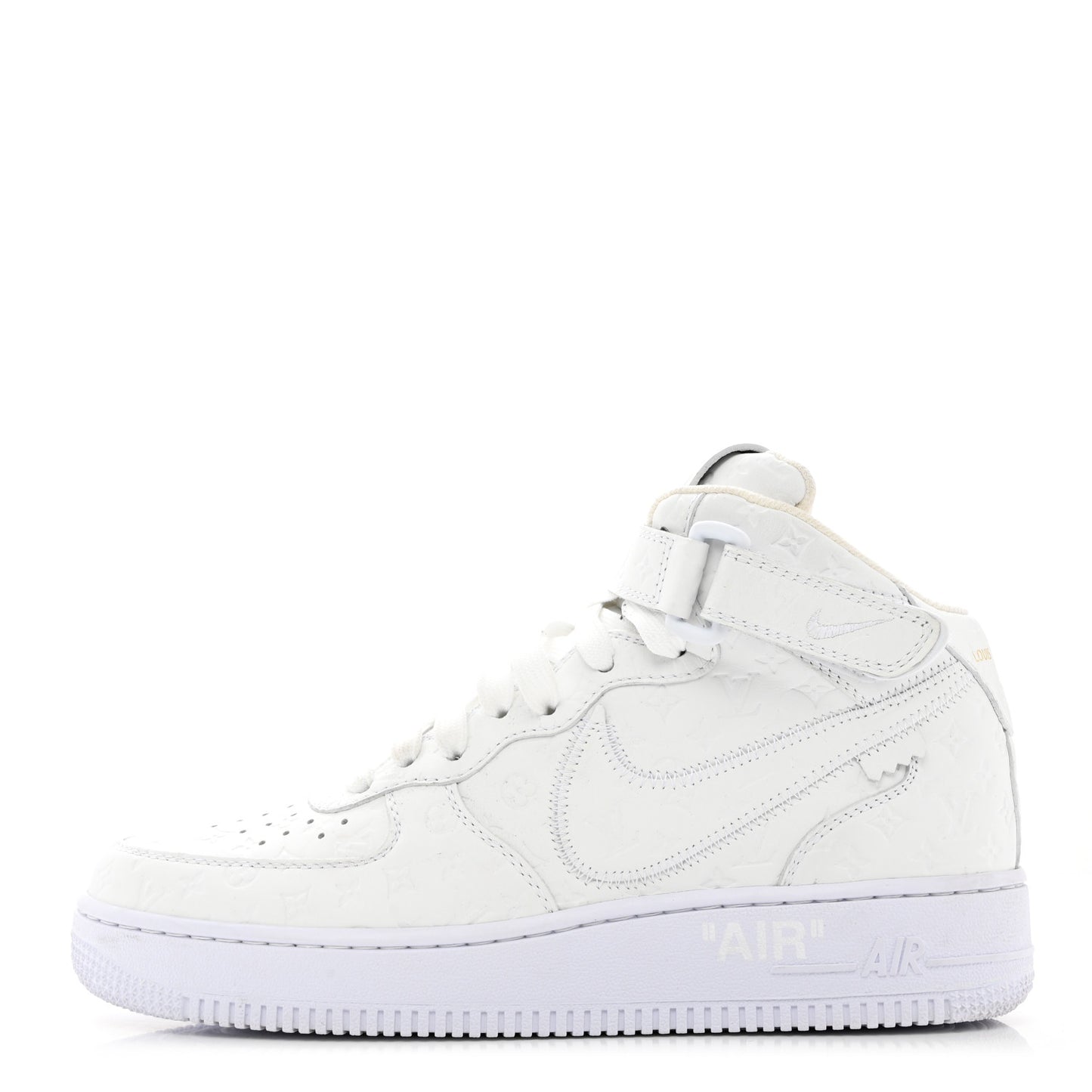 X NIKE AIR FORCE 1 Calfskin Monogram Mens Mid Sneakers 6 White