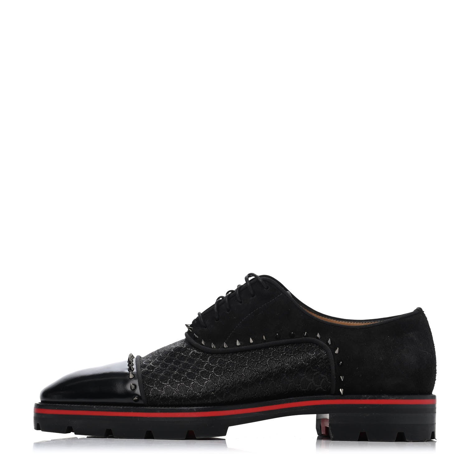 Christian Louboutin Suede Calfskin Spikes Champignac Mens Flat Oxfords 42 Black 1 of 4