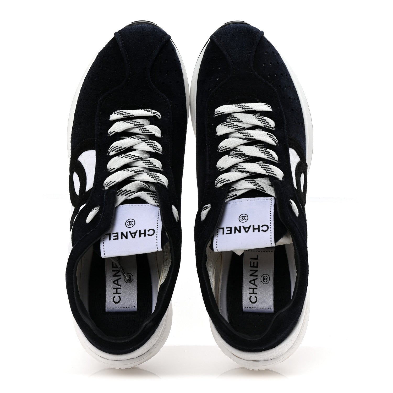 Chanel Fabric Suede Kidskin CC Sneakers 39 Dark Navy White 2 of 10