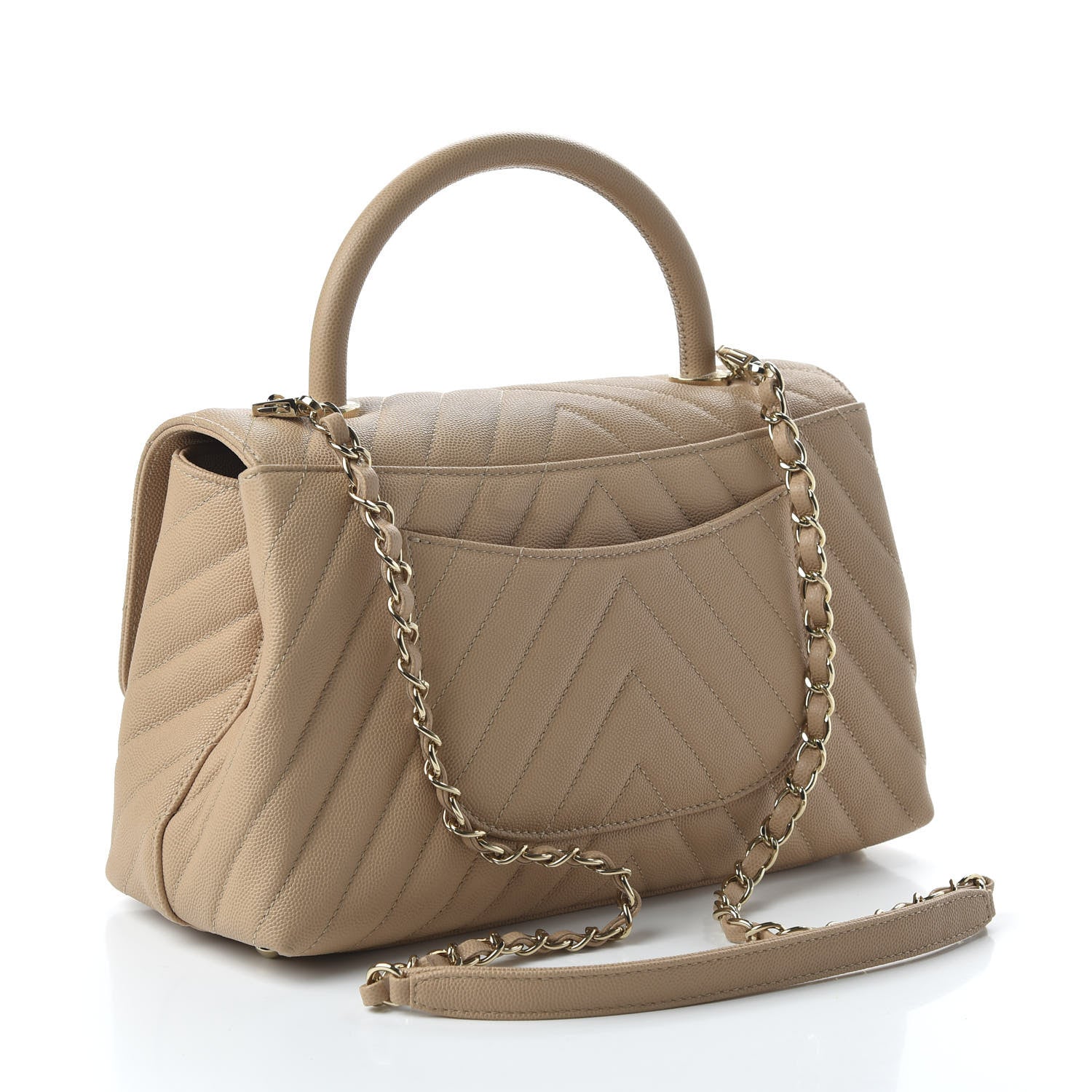 Chanel Caviar Chevron Quilted Small Coco Handle Flap Beige 3 of 11