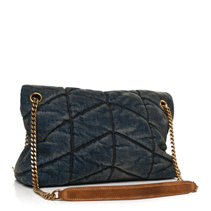 Saint Laurent Denim Quilted Small Loulou Puffer Monogram Chain Satchel Blue Cinnamon 2 of 10