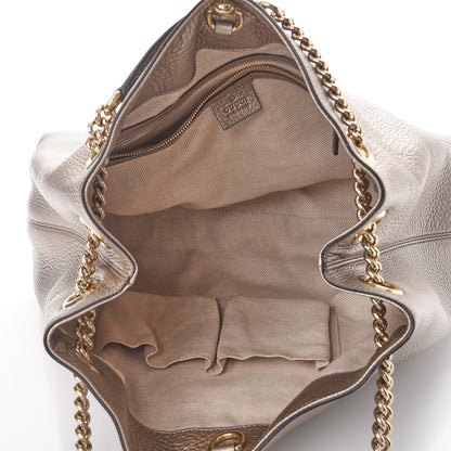 Gucci Metallic Pebbled Calfskin Medium Soho Chain Shoulder Bag Golden Beige 5 of 9