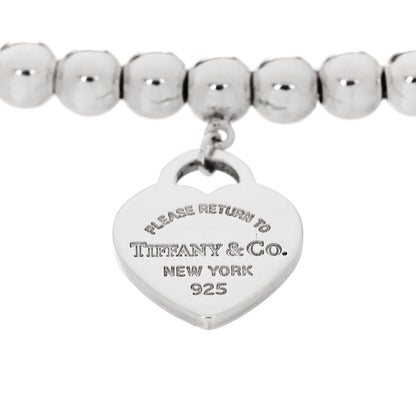Tiffany Sterling Silver Enamel 4mm Return To Tiffany Heart Tag Bead Bracelet Blue 5 of 7