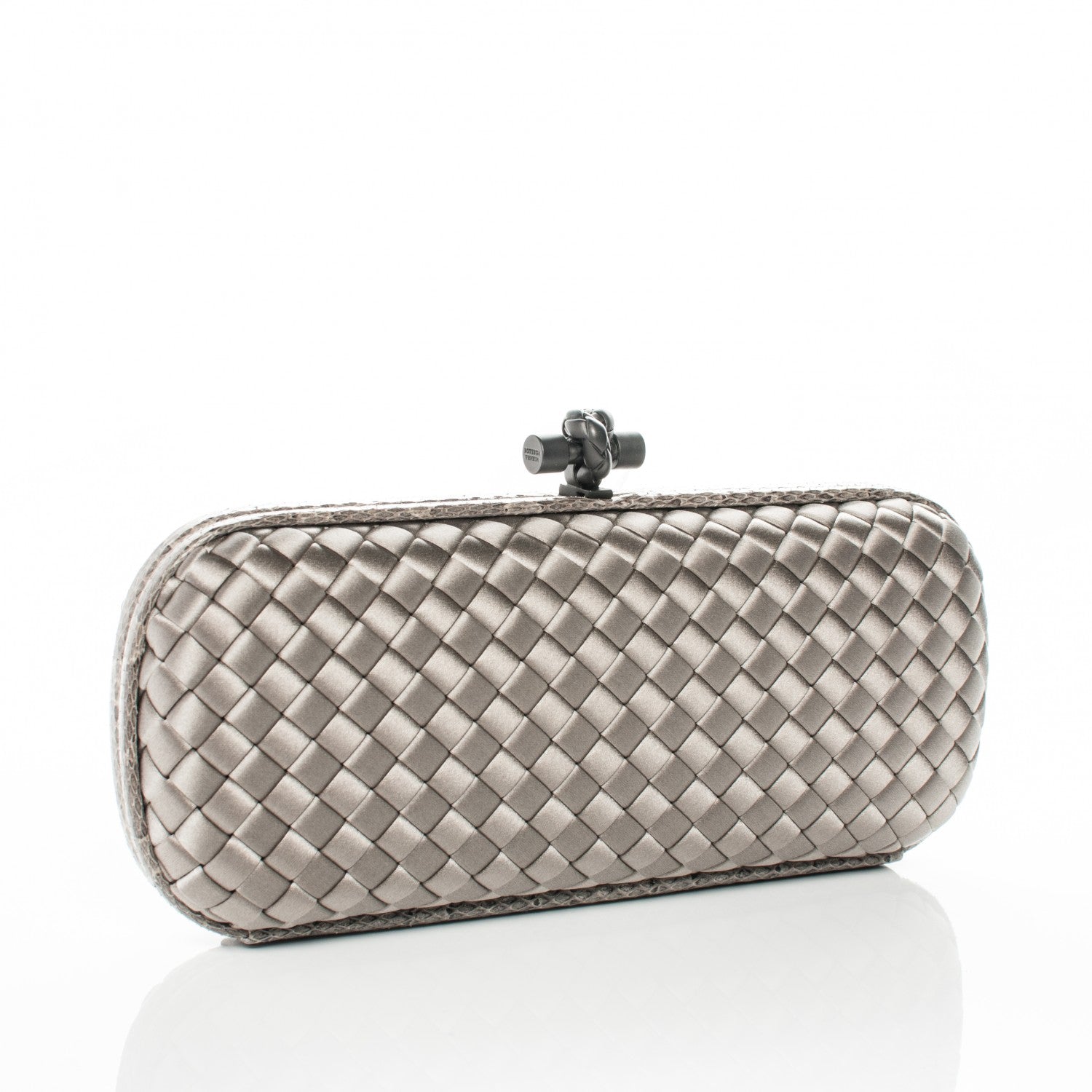 Bottega Veneta Satin Intreccio Impero Ayers Stretch Knot Clutch Grey 3 of 6