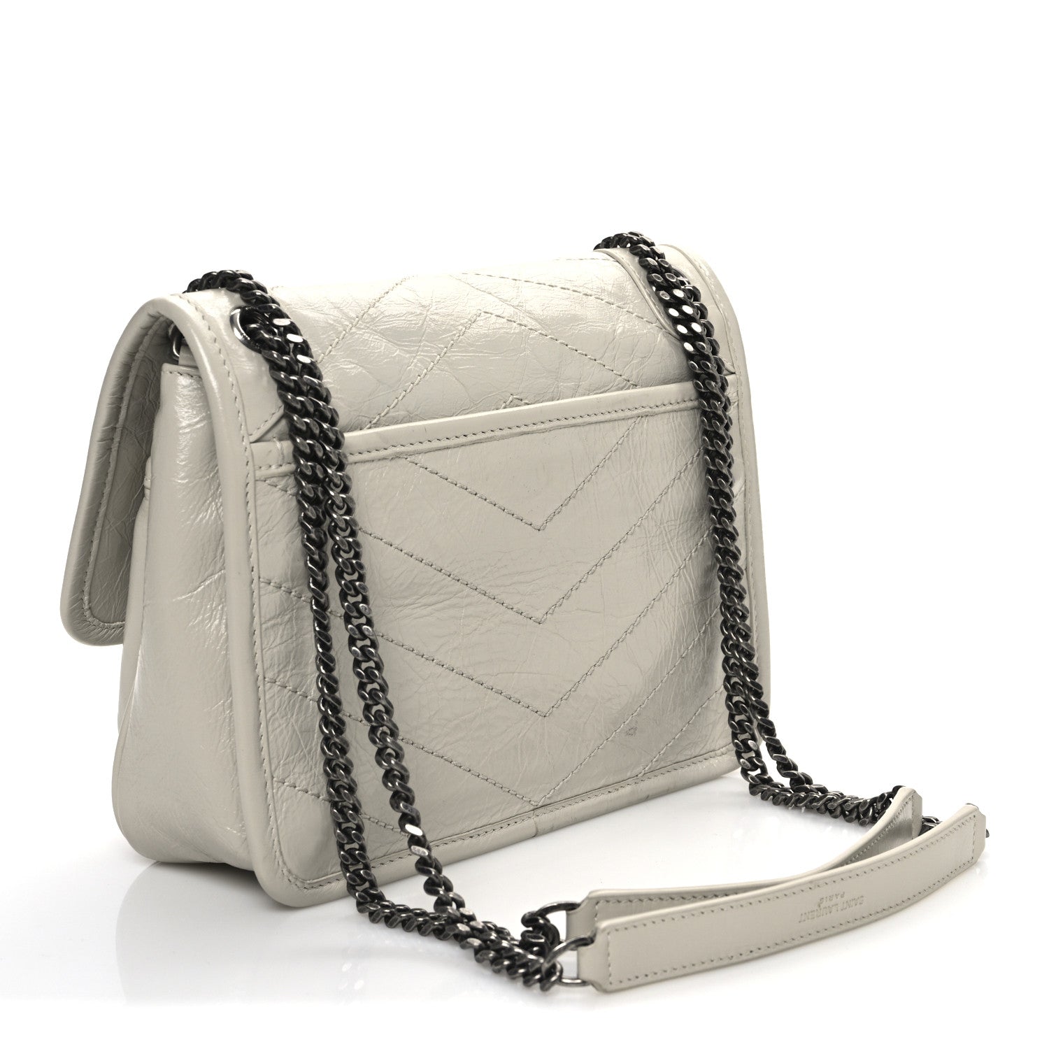 Saint Laurent Crinkled Calfskin Matelasse Monogram Baby Niki Chain Satchel Blanc Vintage 3 of 14