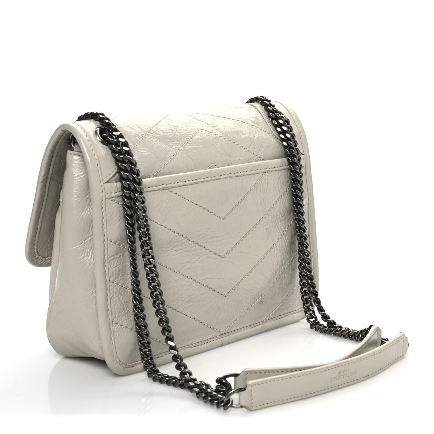 Crinkled Calfskin Matelasse Monogram Baby Niki Chain Satchel Blanc Vintage