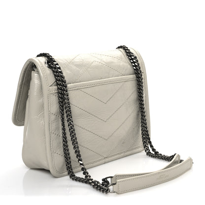 Saint Laurent Crinkled Calfskin Matelasse Monogram Baby Niki Chain Satchel Blanc Vintage 3 of 14