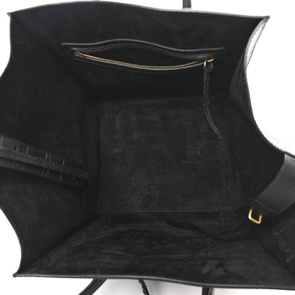 Celine Calfskin Crocodile Embossed Medium Phantom Luggage Black 5 of 10