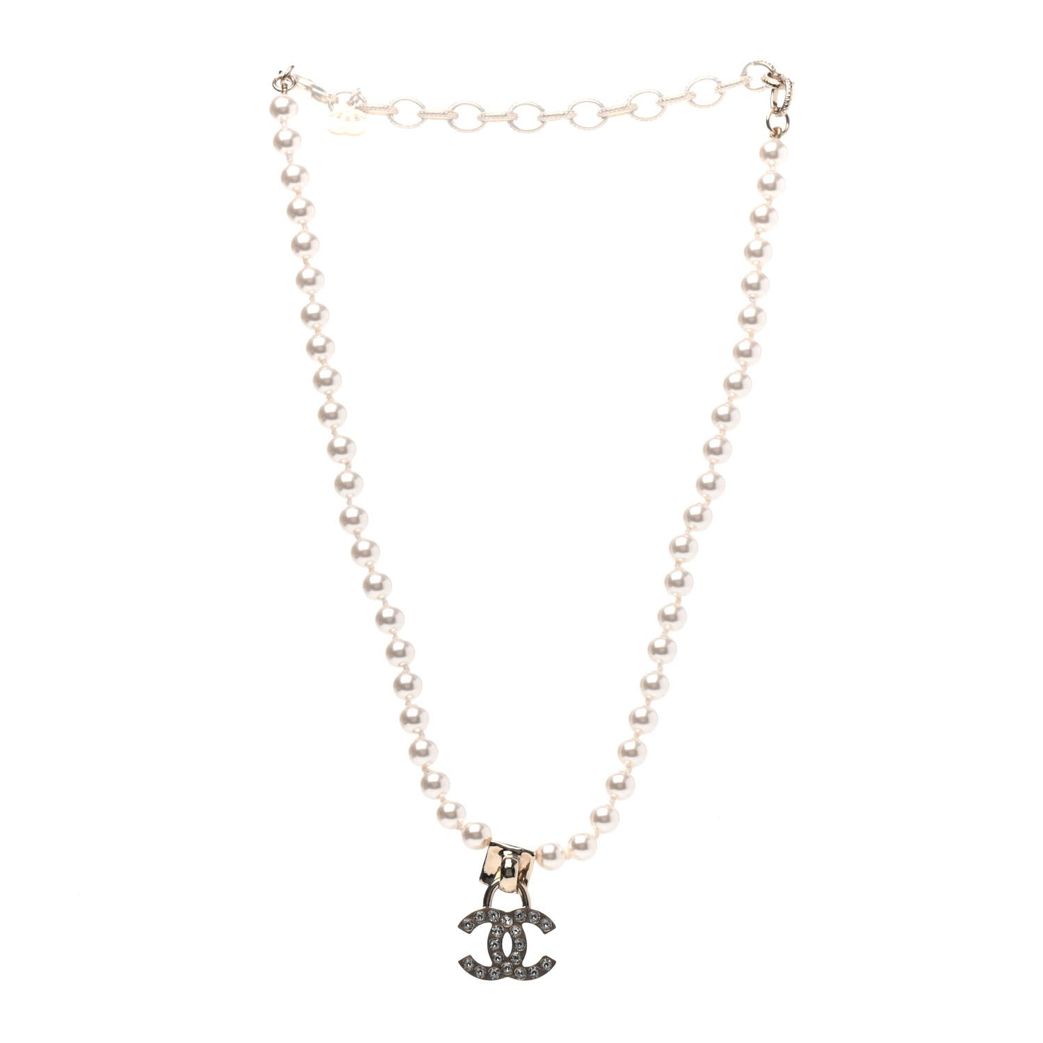 Chanel Pearl Crystal Chain CC Necklace Gold 2 of 4