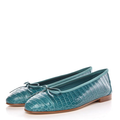 Chanel Alligator CC Cap Toe Ballerina Flats 39.5 Turquoise 3 of 9