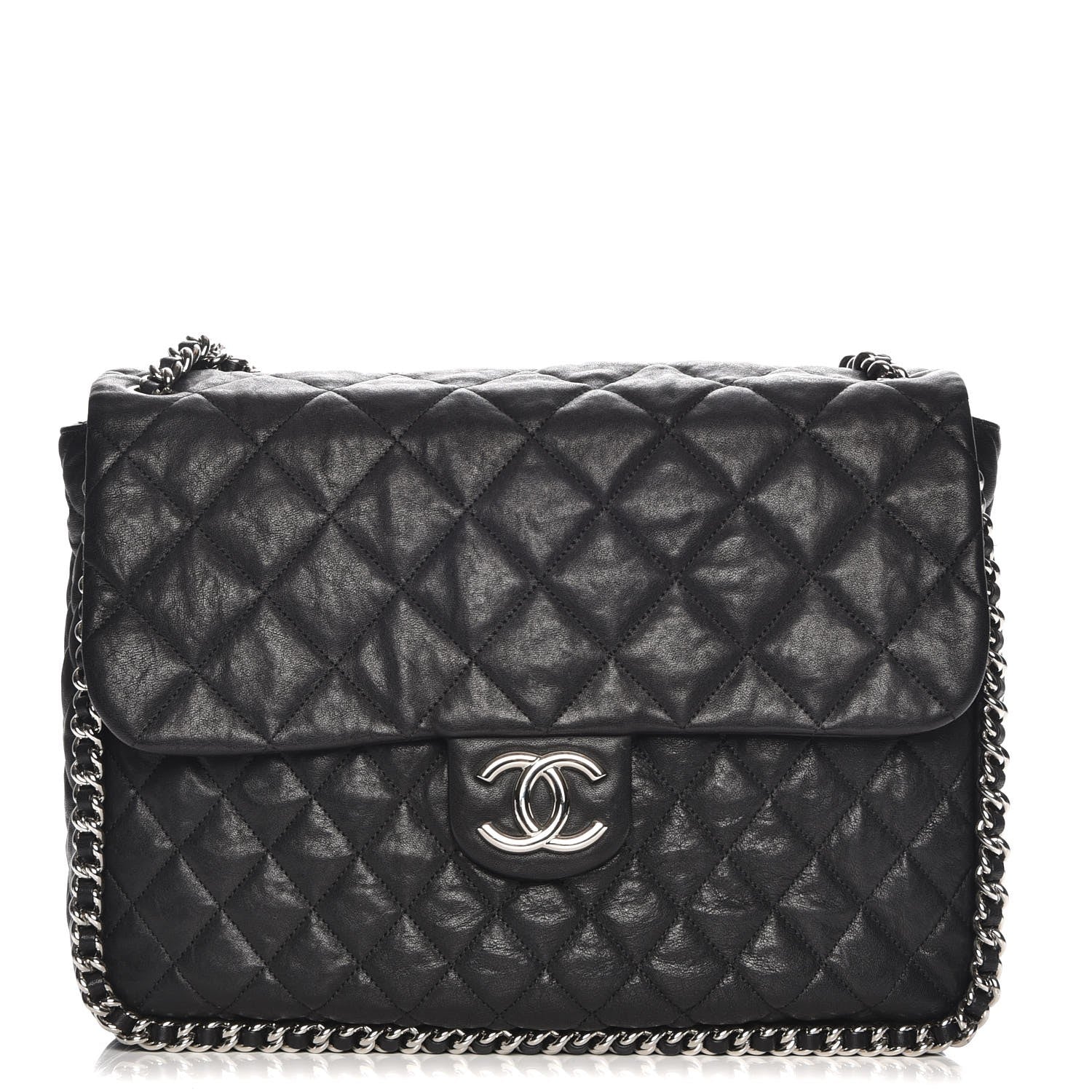 Chanel Washed Lambskin Quilted Maxi Chain Around Flap Black 1 of 7