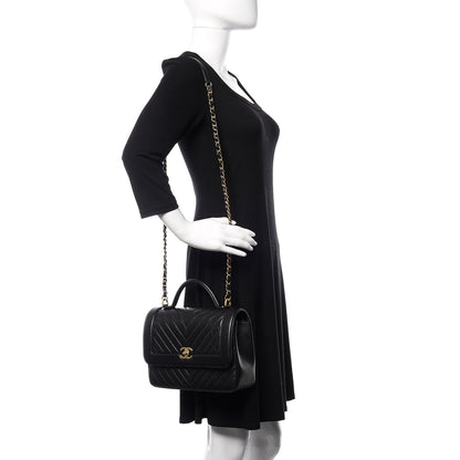 Chanel Calfskin Chevron Quilted Top Handle Flap Black 2 of 11
