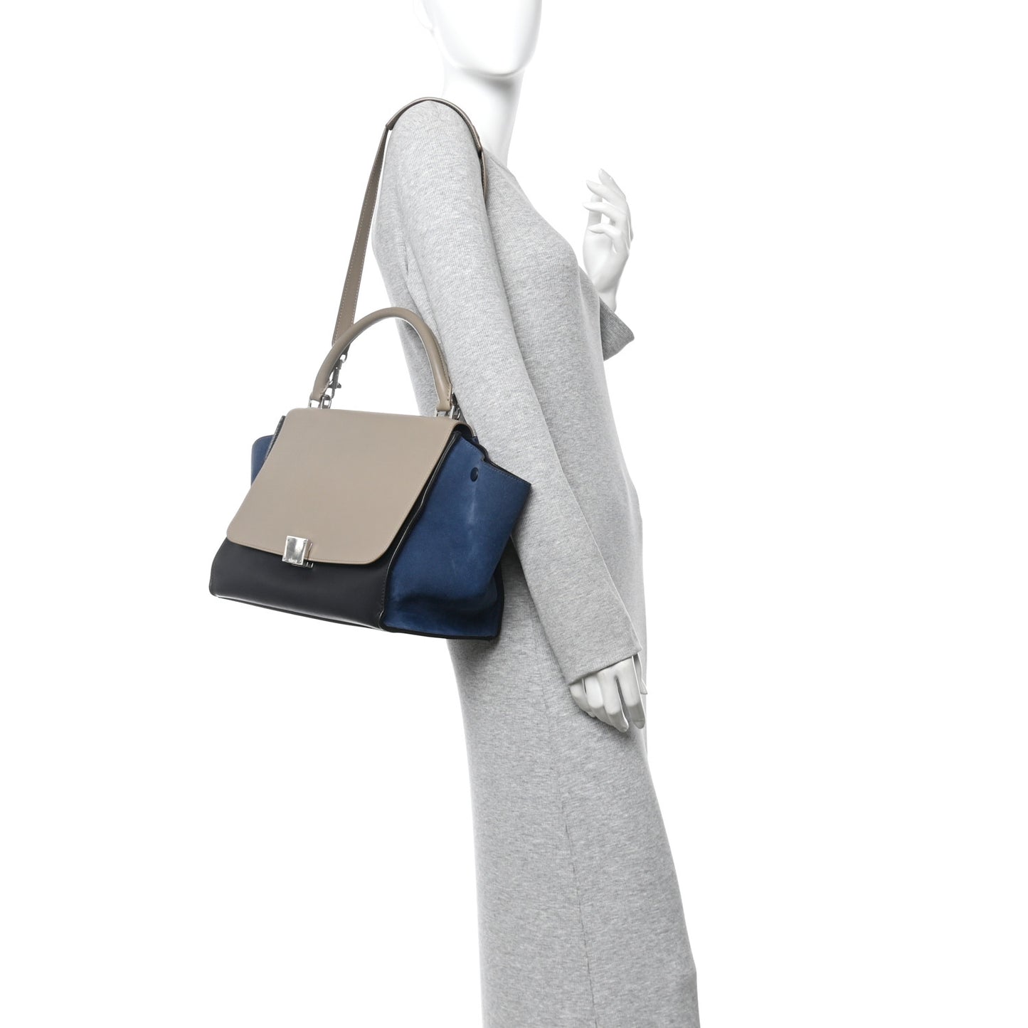 Smooth Calfskin Nubuck Small Tri-Color Trapeze Taupe
