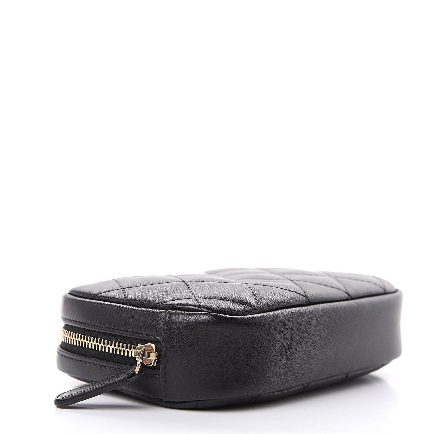 Lambskin Quilted Small Curvy Pouch Cosmetic Case Black