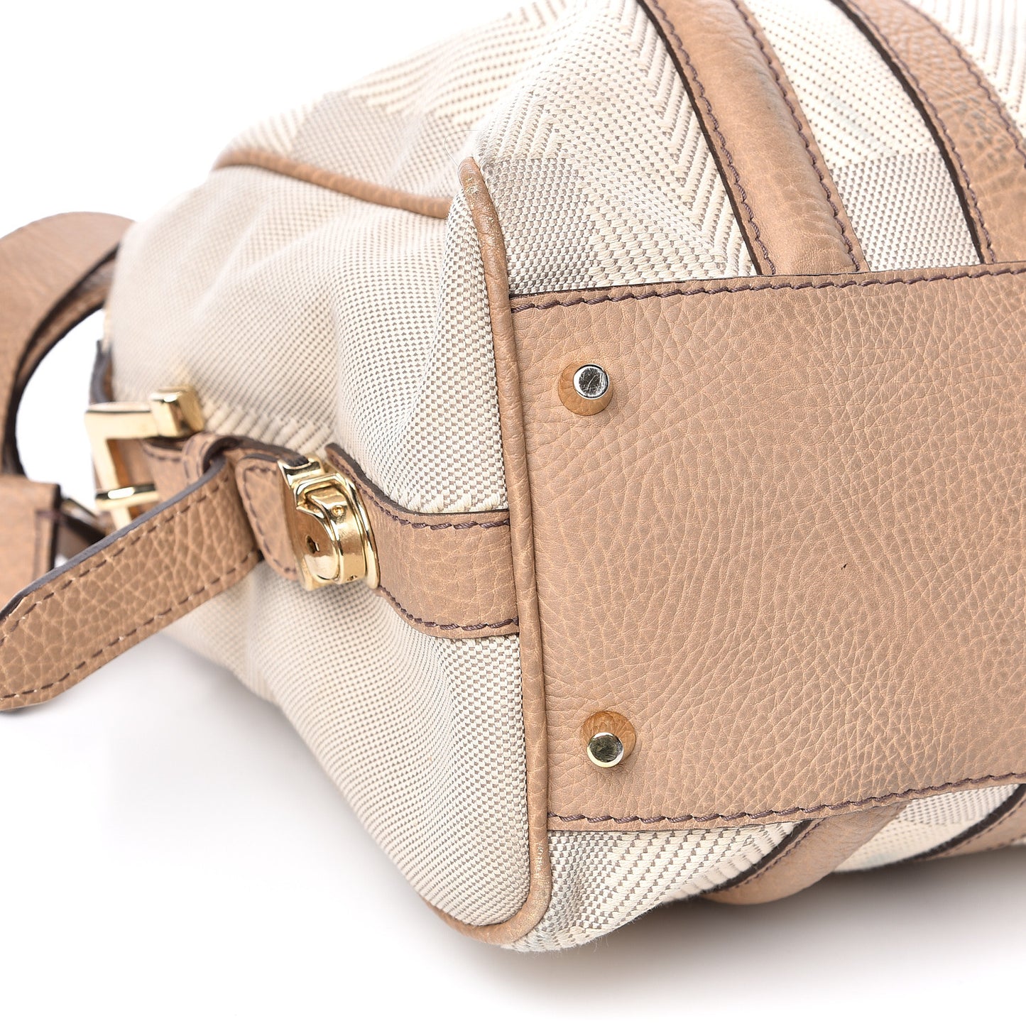 Grainy Calfskin Canvas Nevinson Bowling Bag Beige