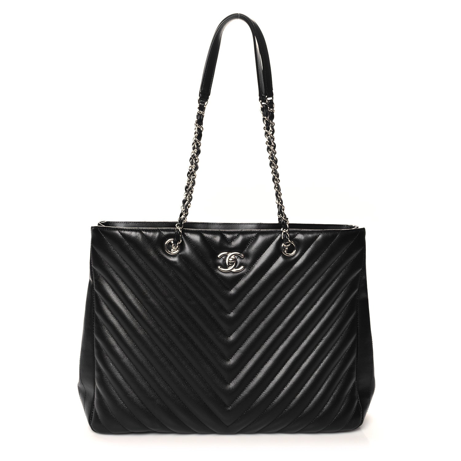 Chanel Caviar Chevron Quilted Large Shopping Tote Black 1 of 11