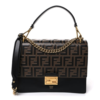 Fendi Vitello Liberty Bi-Color FF 1974 Embossed Chain Strap Kan U Shoulder Bag Black Maya 1 of 12