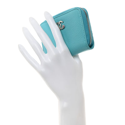 Chanel Goatskin Camellia Zip Coin Purse Blue 2 of 8