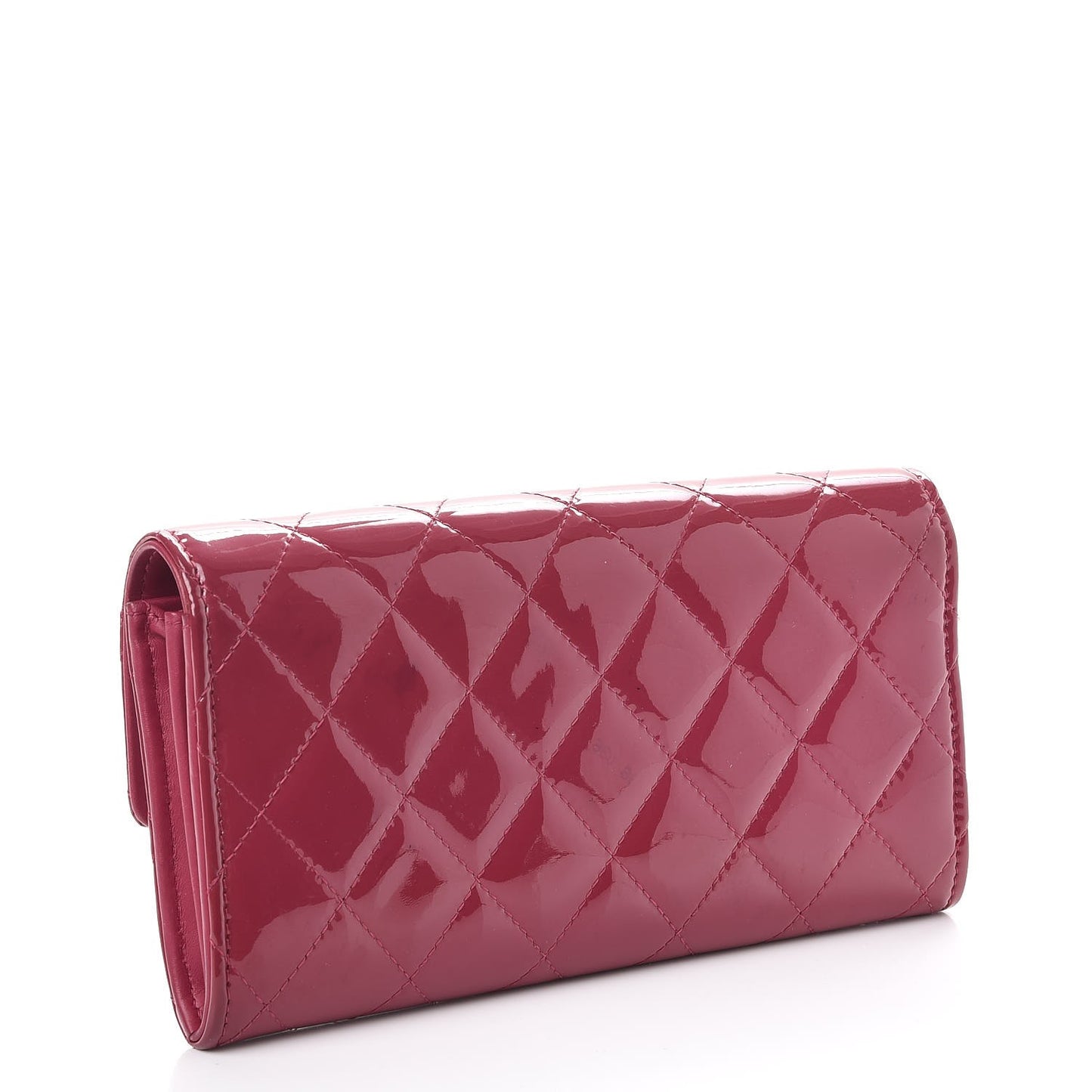 Patent Calfskin Quilted Large Brilliant Flap Wallet Fuchsia