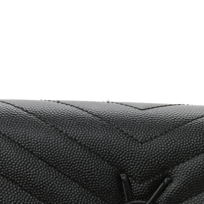 Saint Laurent Grain De Poudre Matelasse Chevron Monogram Monochrome Chain Wallet Black 9 of 10