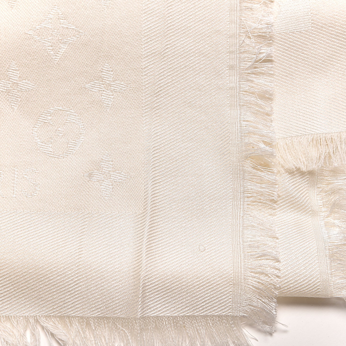 Silk Wool Monogram Shawl White