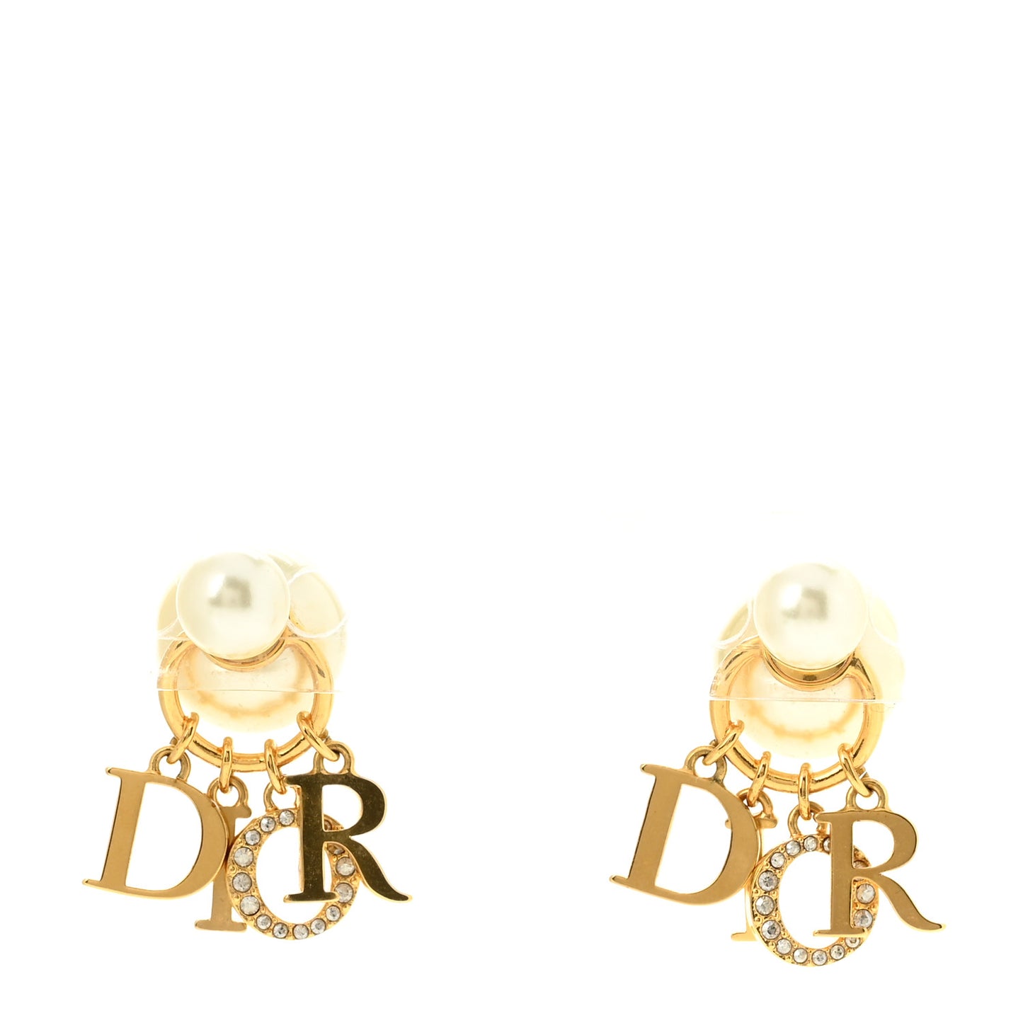 Pearl Crystal Tribal Logo Charms Earrings Gold