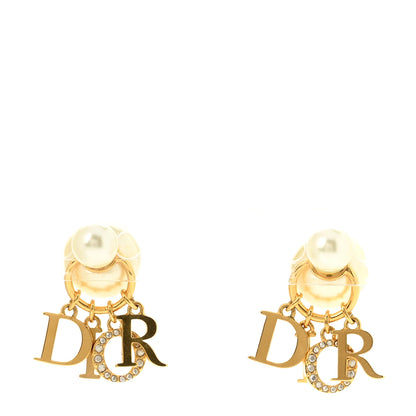 Christian Dior Pearl Crystal Tribal Logo Charms Earrings Gold 1 of 4
