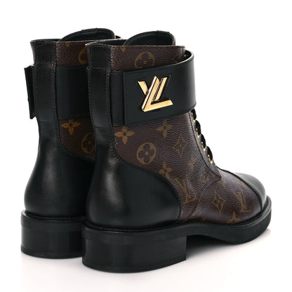 Louis Vuitton Calfskin Monogram Wonderland Flat Ranger Boots 39 Black 4 of 9