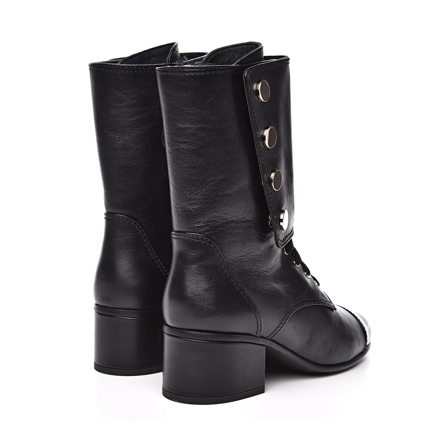 Calfskin Patent Cap Toe CC Lace Up Boots 37 Black
