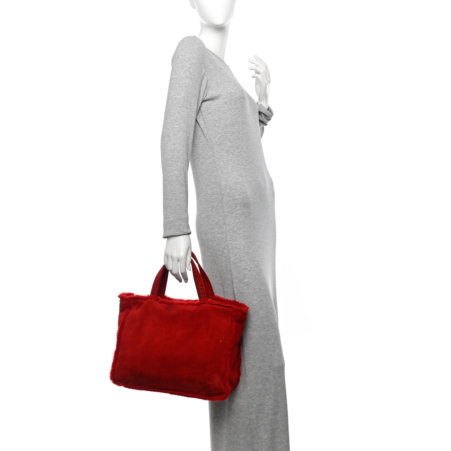 Suede Shearling Fur Handbag Red