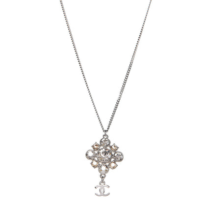 Chanel Crystal CC Drop Pendant Necklace Silver 1 of 5