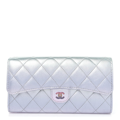 Chanel Gradient Metallic Calfskin Quilted Large Gusset Flap Wallet Silver Blue Yellow Purple 1 of 10