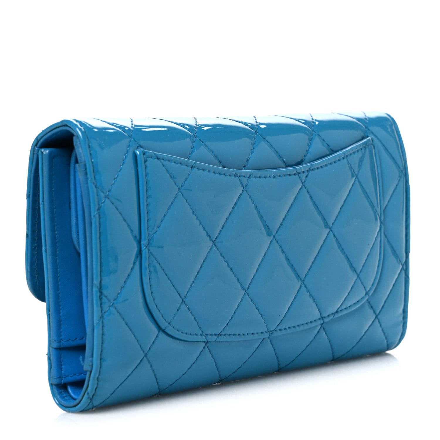 Chanel Patent Calfskin Quilted Large Flap Wallet Blue 3 of 9