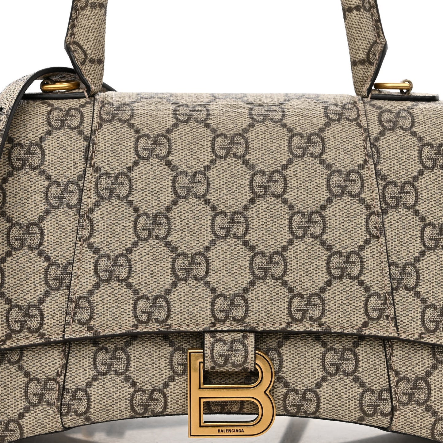 X GUCCI GG Supreme Monogram Small Hourglass Top Handle Bag Beige Ebony