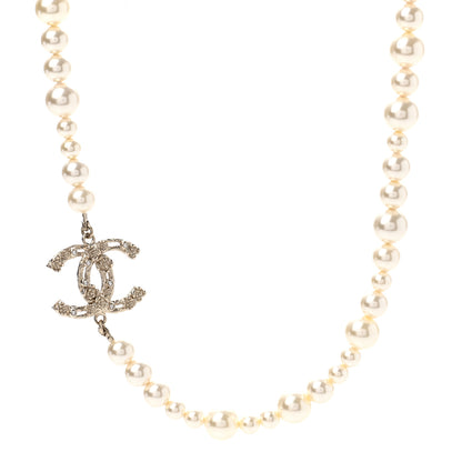 Chanel Pearl Crystal CC Camellia Short Necklace Gold 1 of 7