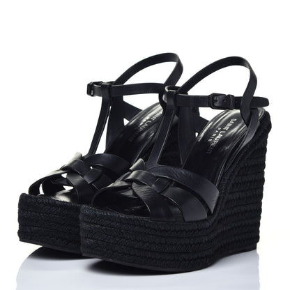 Saint Laurent Calfskin Tribute 95 Platform Espadrille Wedge Sandals 38.5 Black 3 of 7