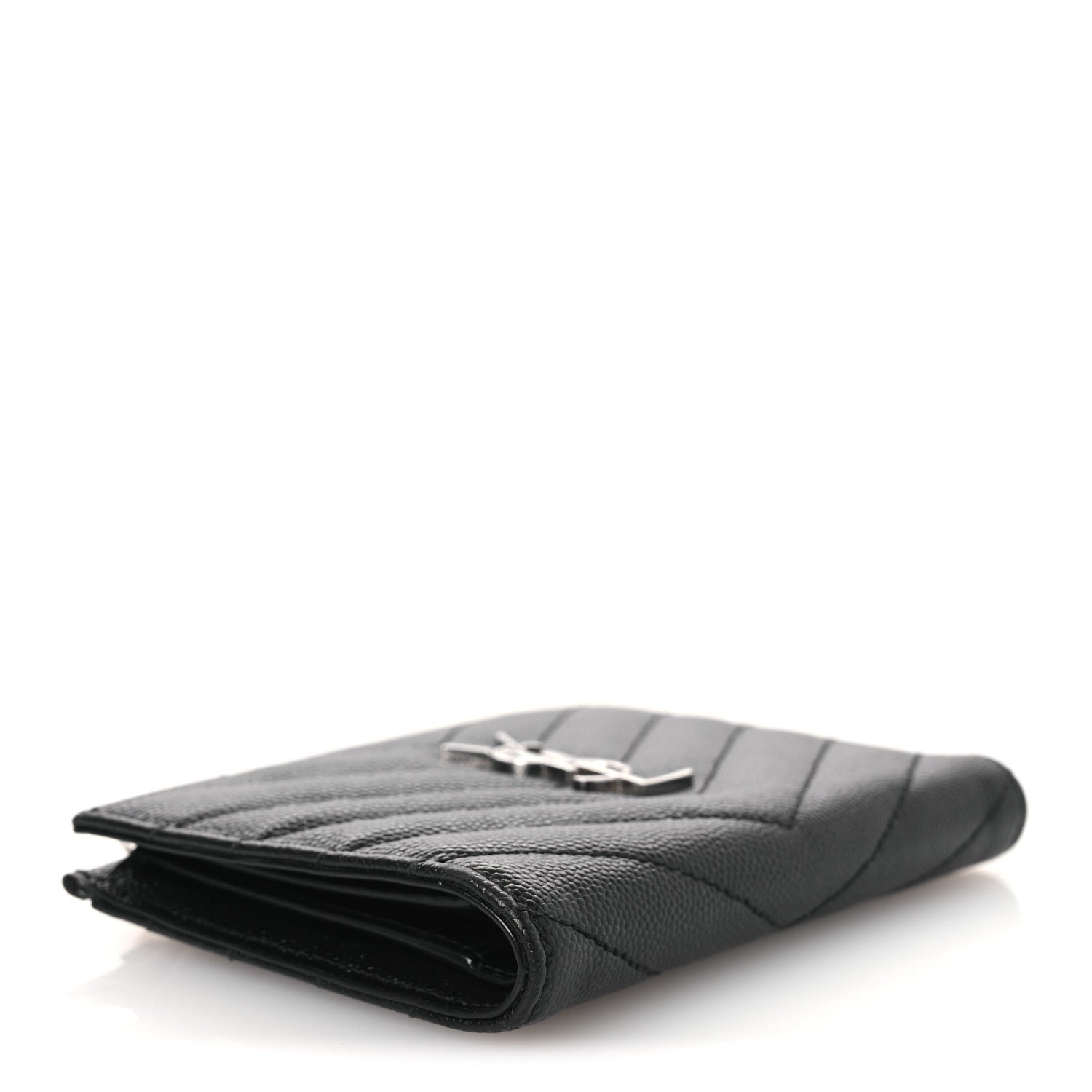 Saint Laurent Grain De Poudre Matelasse Chevron Monogram Zipped Two-Part Wallet Black 4 of 10