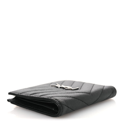 Saint Laurent Grain De Poudre Matelasse Chevron Monogram Zipped Two-Part Wallet Black 4 of 10