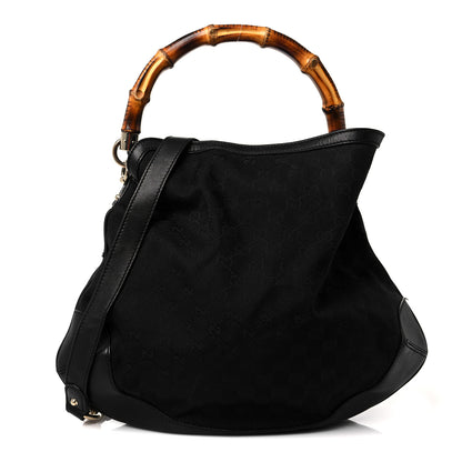 Gucci Monogram Medium Peggy Bamboo Top Handle Bag Black 1 of 14