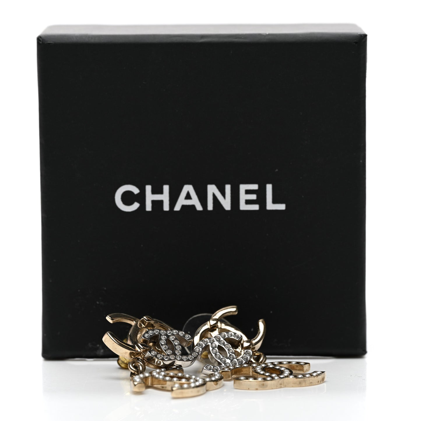 Crystal Pearl Double CC Drop Earrings Gold Silver